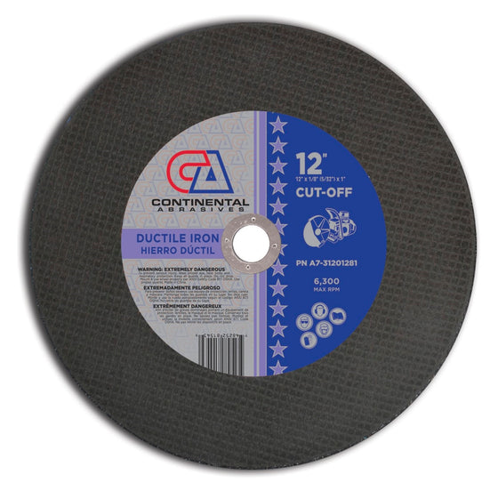 12" x 1/8" (5/32") x 1" Type-1 Triple Reinforced High-Speed Gas Saw Wheel For Ductile Iron