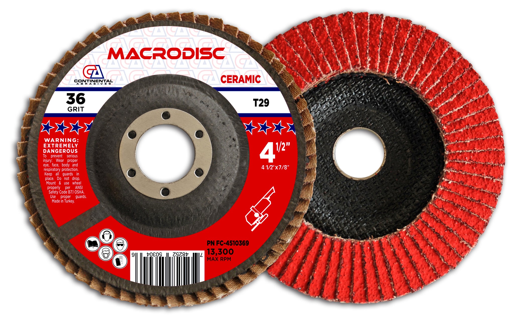 4.5 x 7/8 T29 36 Grit Type 29 Center Hole Ceramic Standard Abrasive Flap Disc Grinding Wheel