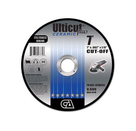 7"x0.062"x7/8" ULTICUT PLUS CERAMIC T-1 Metal Cutting Wheel