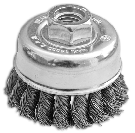 2 3/4" x 5/8-11" Carbon Steel Knotted Cup Brush For Heavy Material Removal