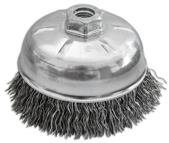 5" x 5/8-11" .014" Carbon Steel Crimped Wire Cup Brush For Cleaning Surfaces