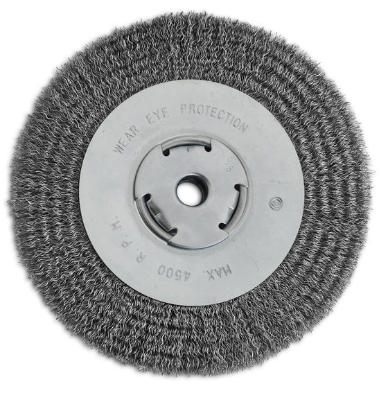 8" x 3/4" x 5/8" - 2" AH 0.14" Carbon Steel Bench Grinder Crimped Wire Wheel For Rust Removal